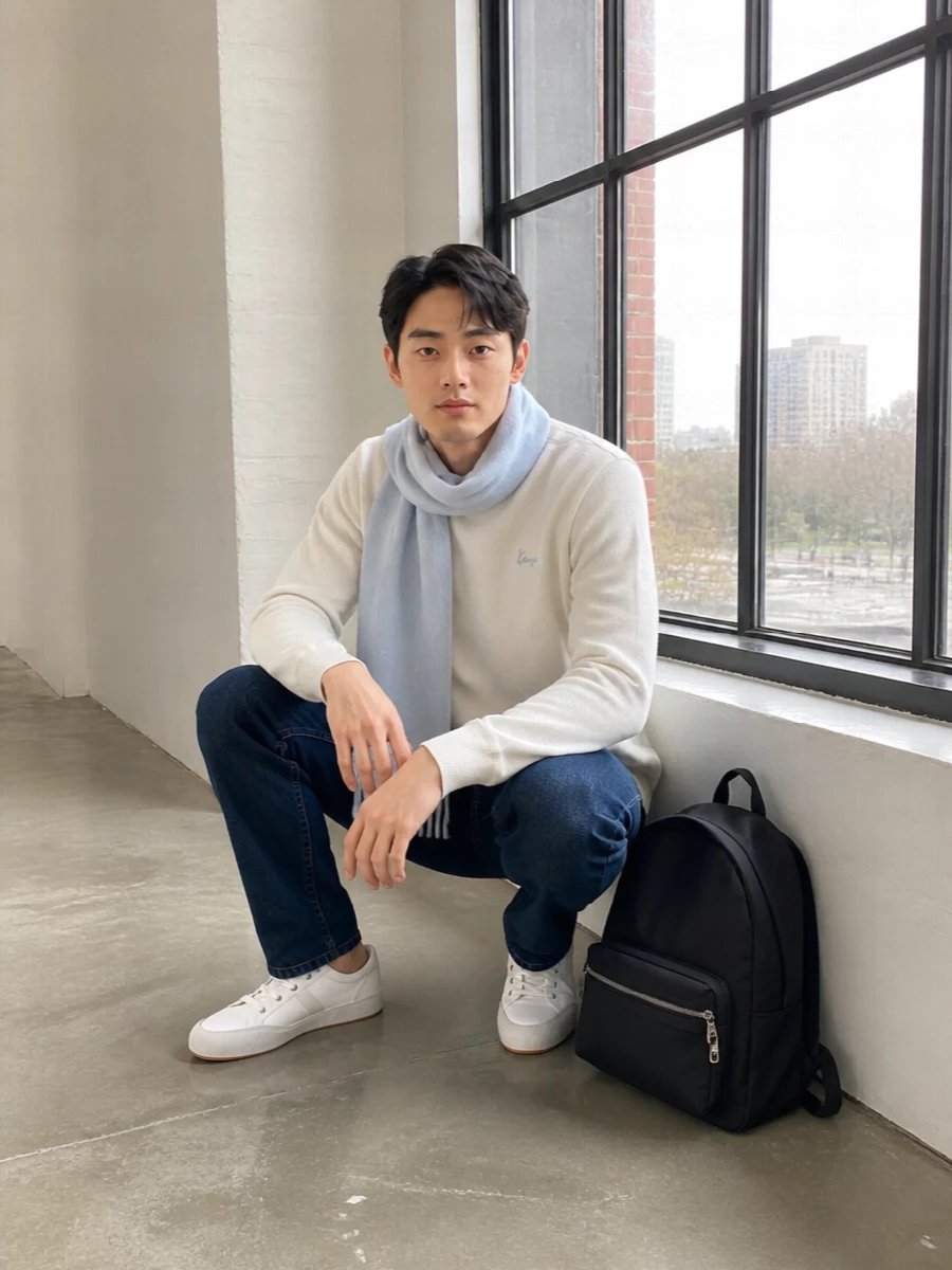 Kenzo sweatshirt dark indigo jeans white sneakers