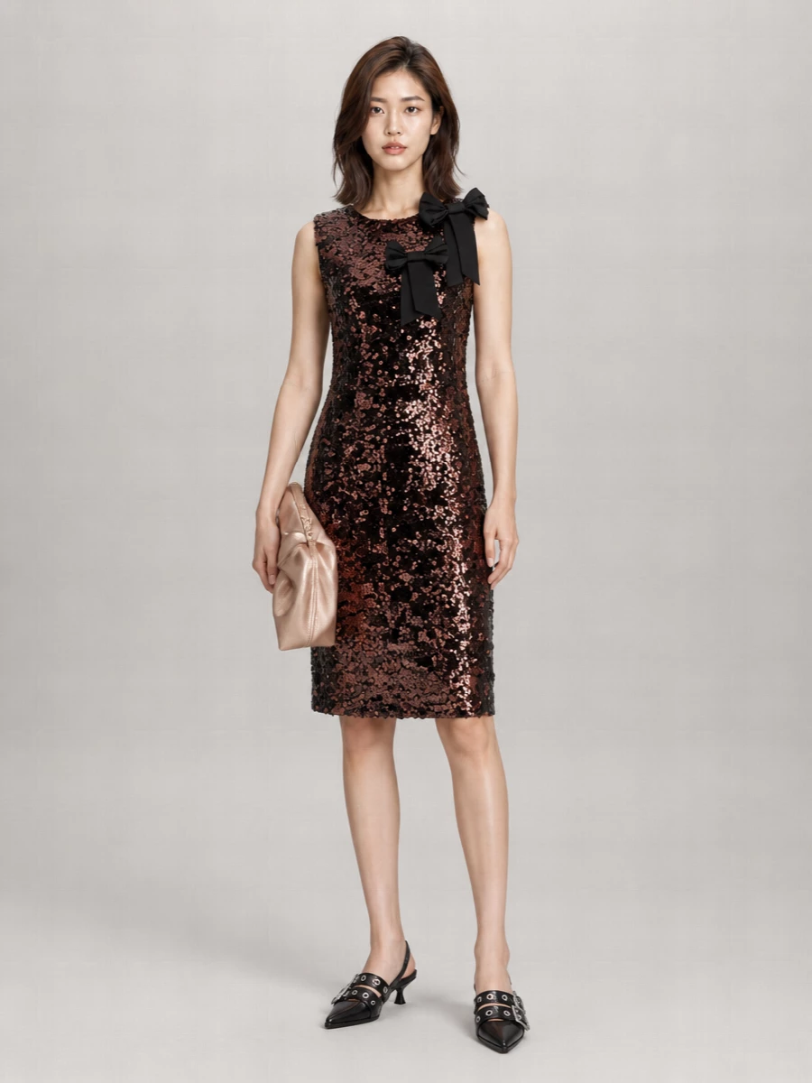 Ganni Sequined Velvet Sleeveless Straight Midi Dress