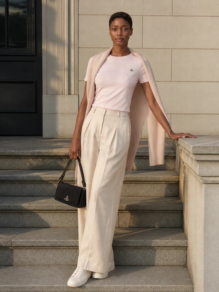Vivienne westwood tee beige wide leg trousers