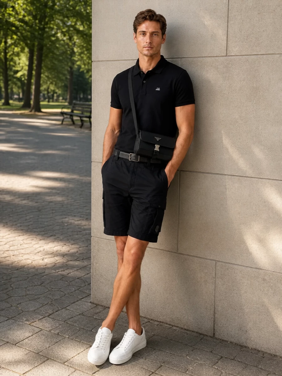 Cp company black polo cargo shorts hogan sneakers