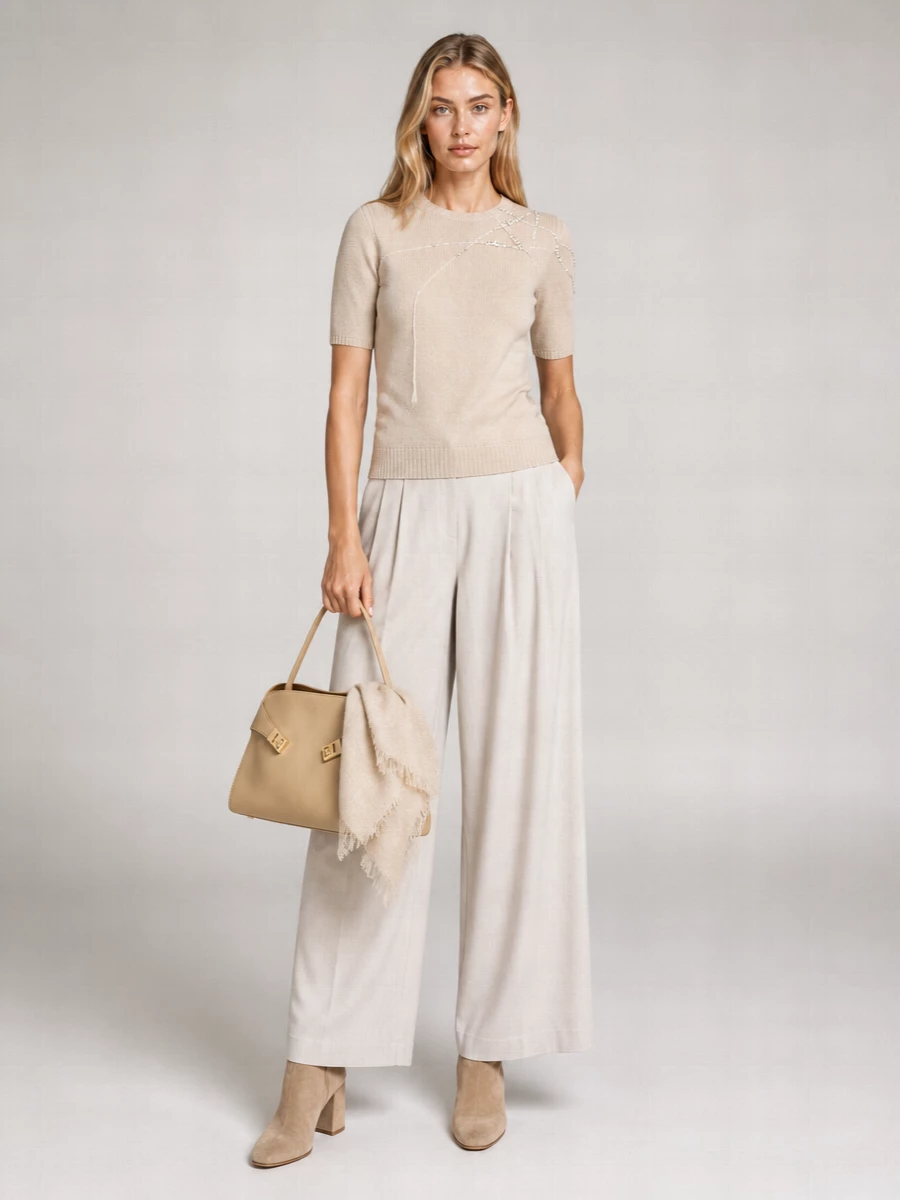 Fabiana Filippi Silk Cashmere Short-Sleeve Shirt