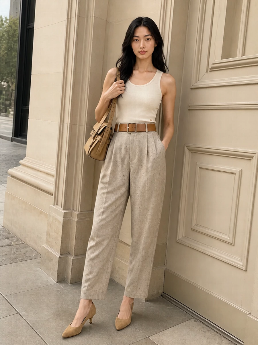 Moschino trousers ribbed tank camel pumps