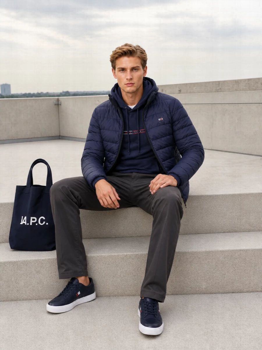Tommy hilfiger padded jacket chinos outfit