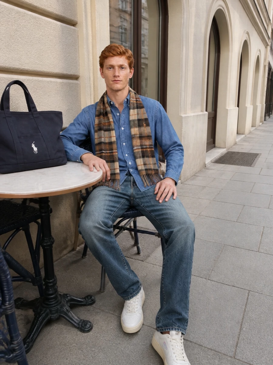 Polo ralph lauren denim jeans autry sneakers outfit