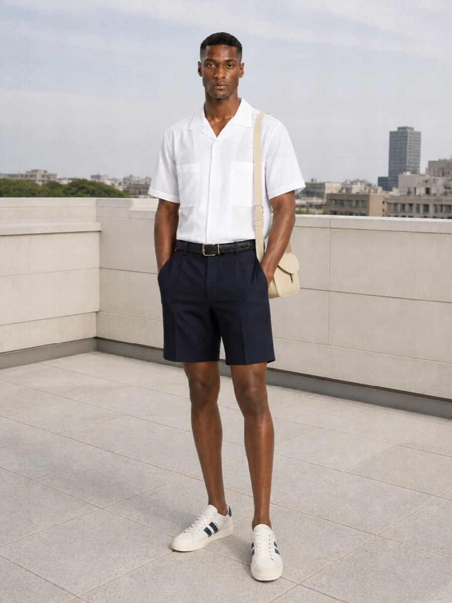 Barena camp shirt lardini navy shorts outfit