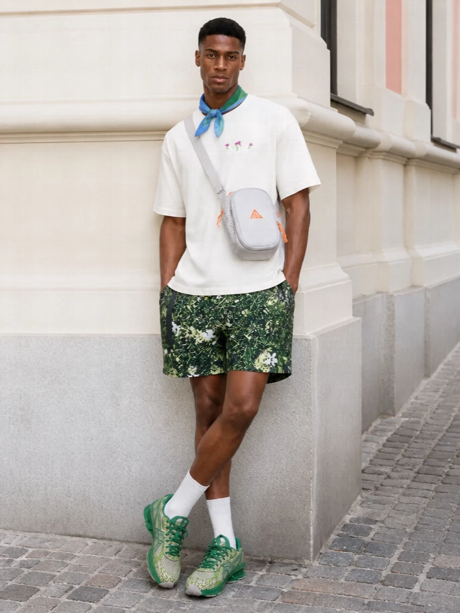 Nike acg green trail shorts asics runners outfit