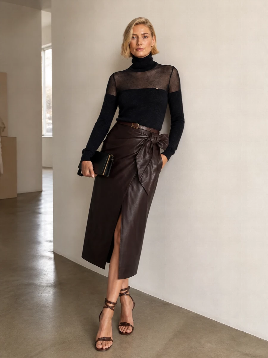 Elisabetta franchi leather wrap skirt evening outfit