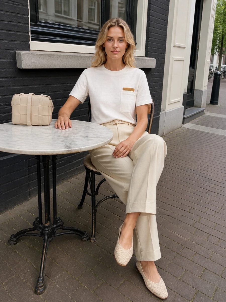 Bottega veneta ivory tee buttercream tailored pants