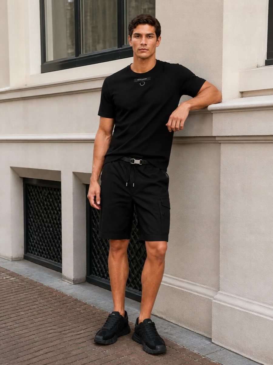Dolce gabbana black cargo shorts tee outfit