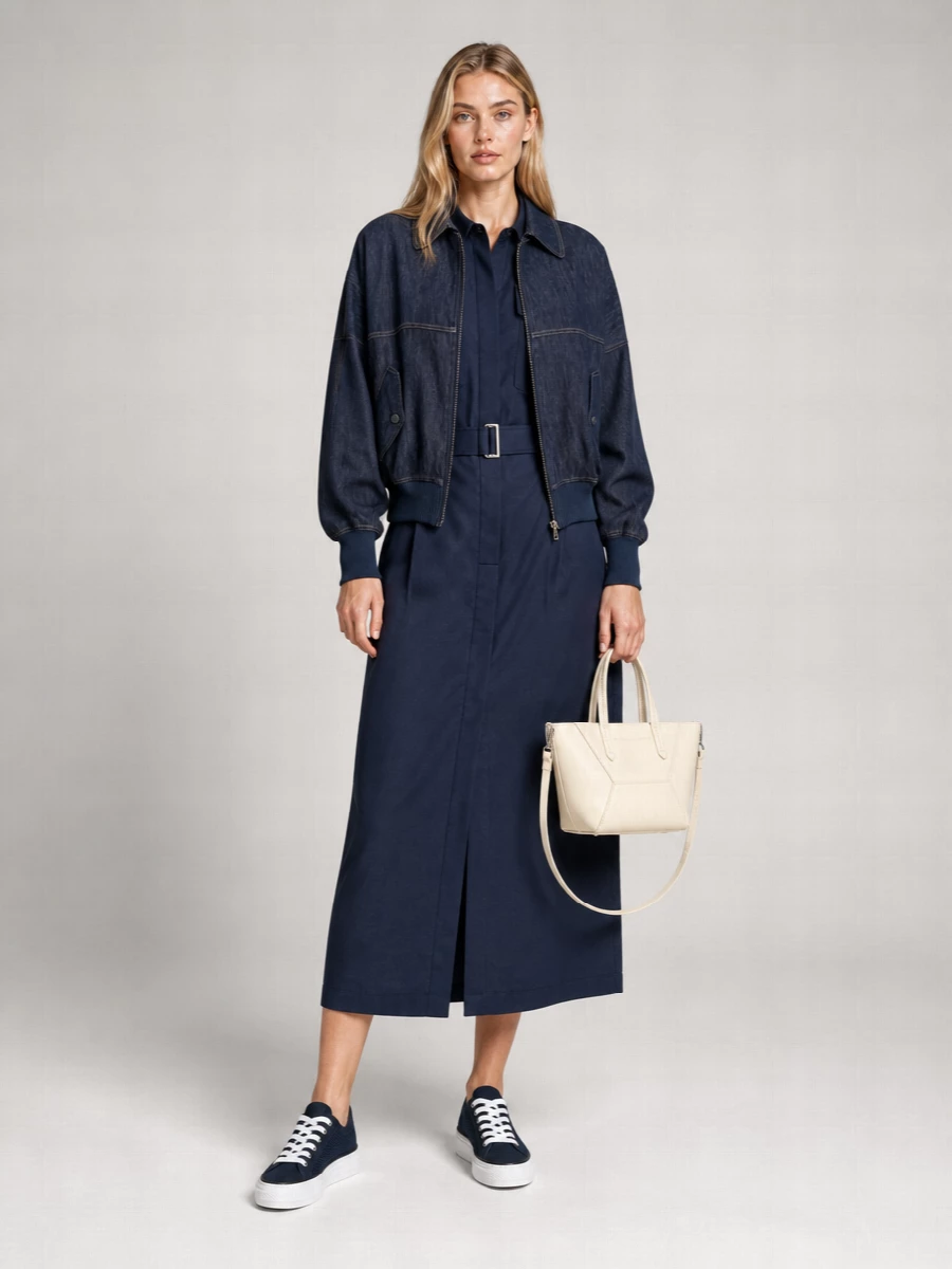 Brunello Cucinelli Denim Cotton Ribbed Bomber Jacket