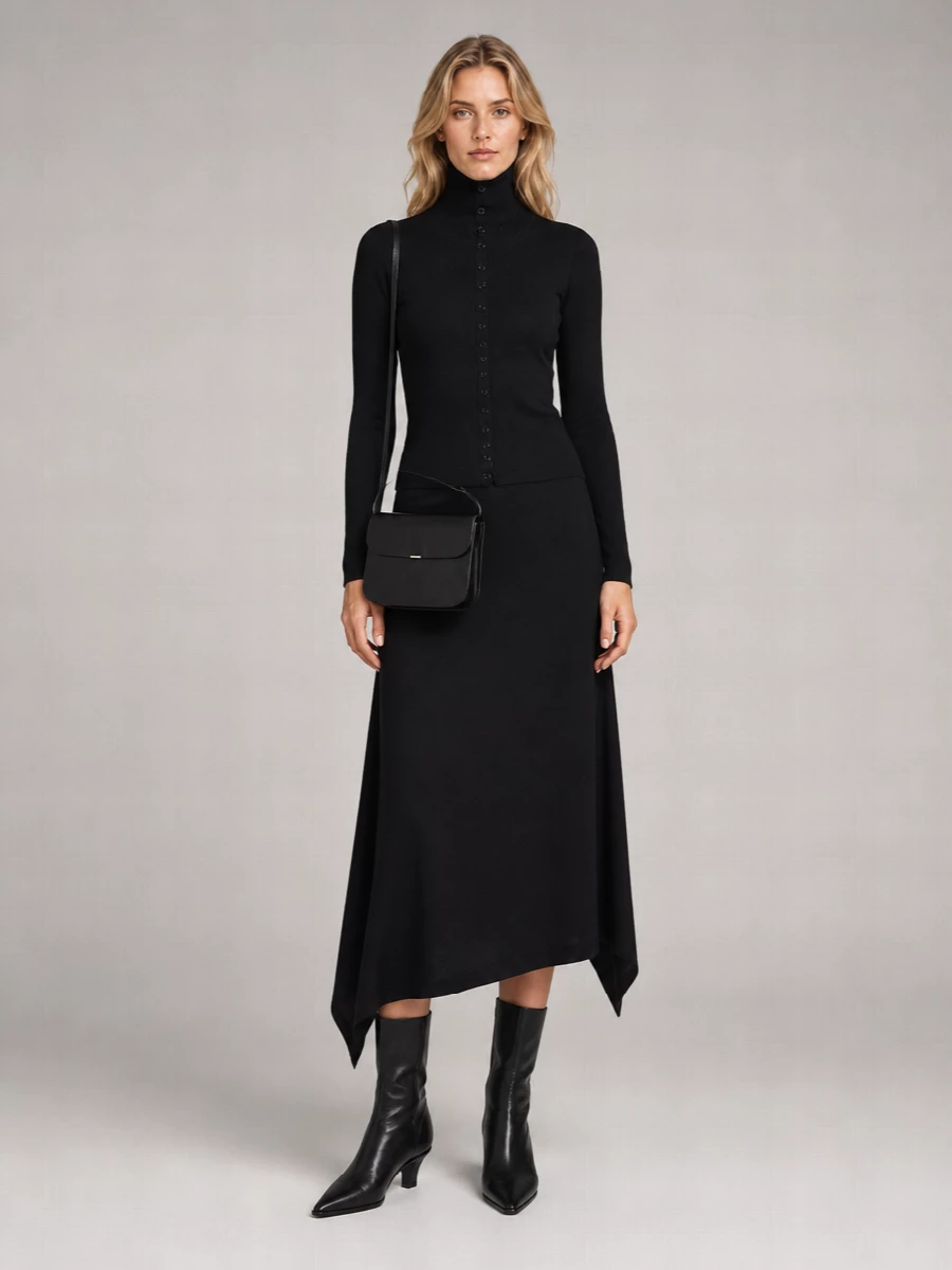 Lemaire Wool Asymmetric Draped Midi Skirt