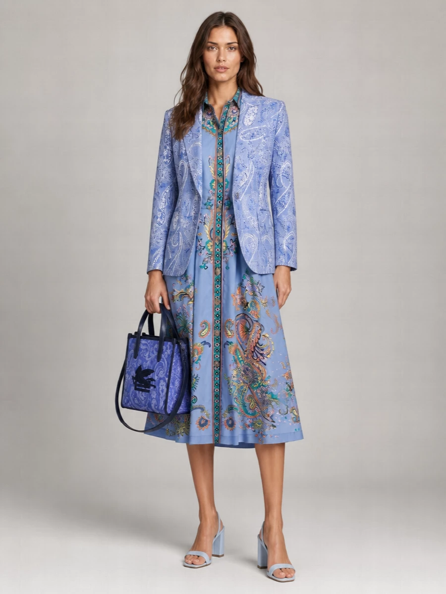 Etro Silk Blend Paisley Print Single Breasted Blazer