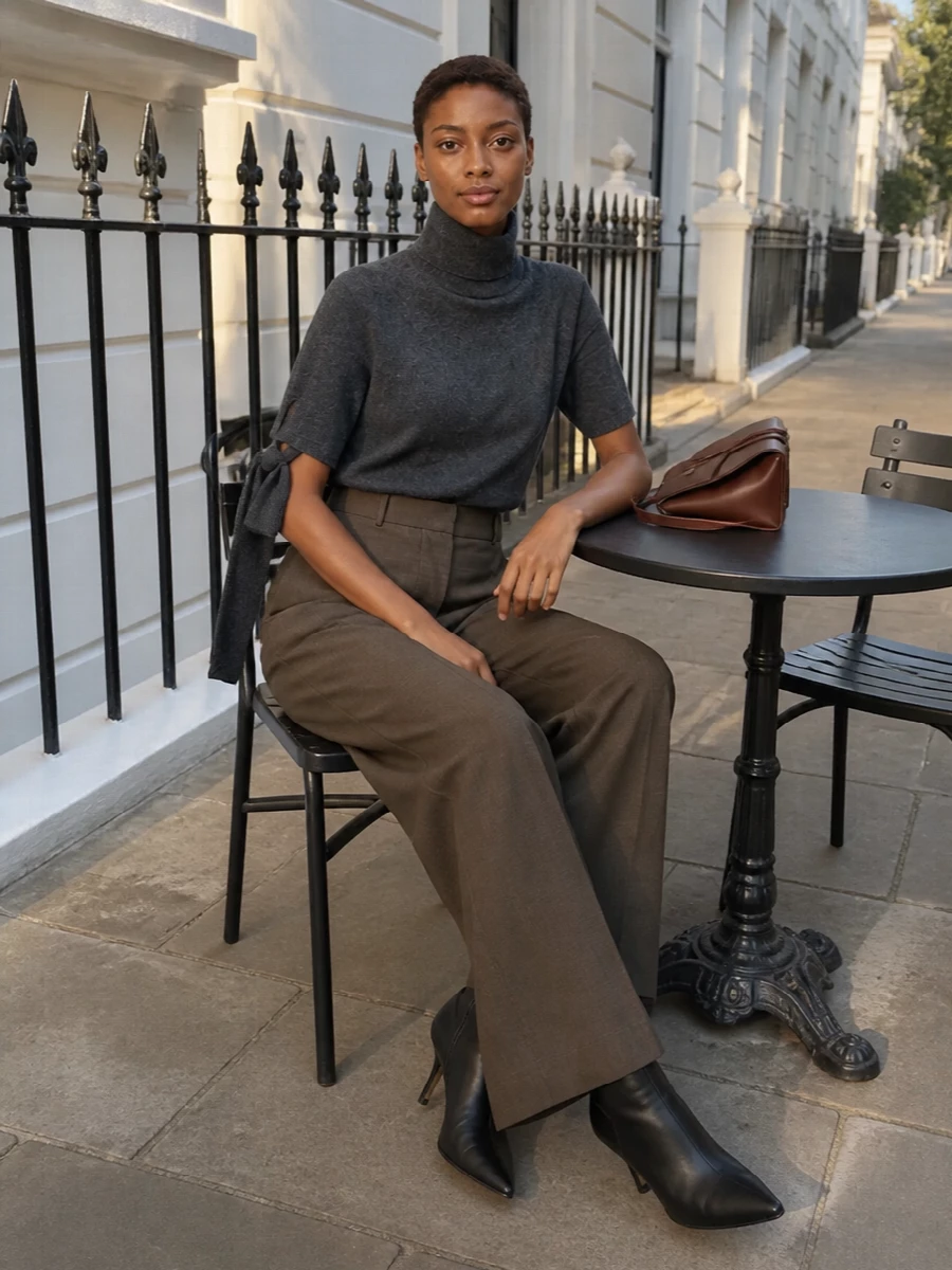 Jacquemus turtleneck wide leg trousers outfit