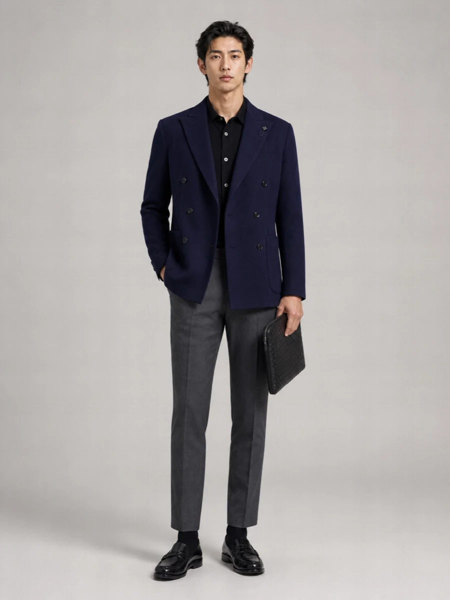 Lardini Wool Silk Cashmere Double-Breasted Knit Blazer
