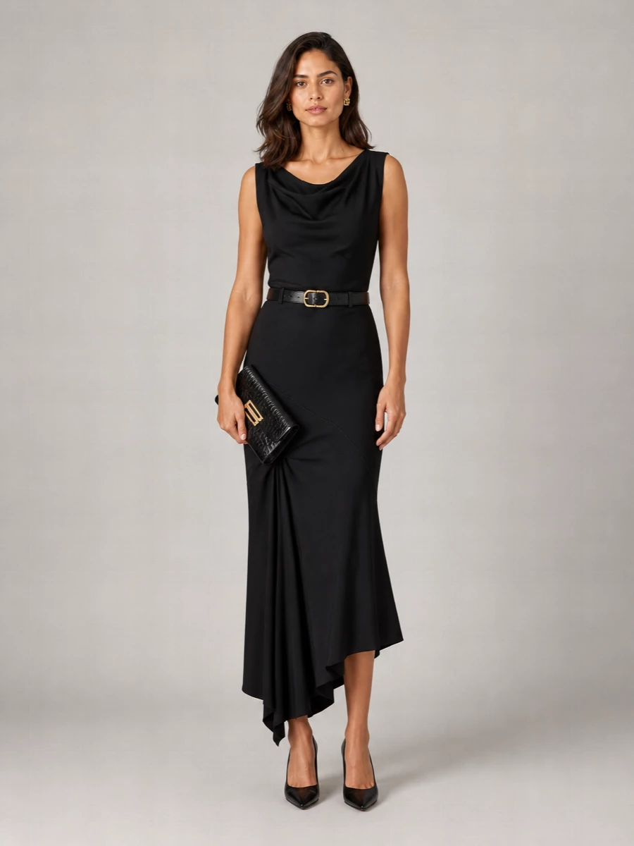 Victoria Beckham Ruffled V-Neck Short-Sleeve Midi Dress