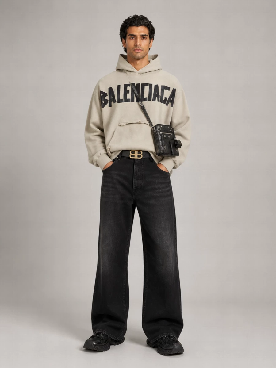 Balenciaga Cotton Oversized Logo Print Hoodie