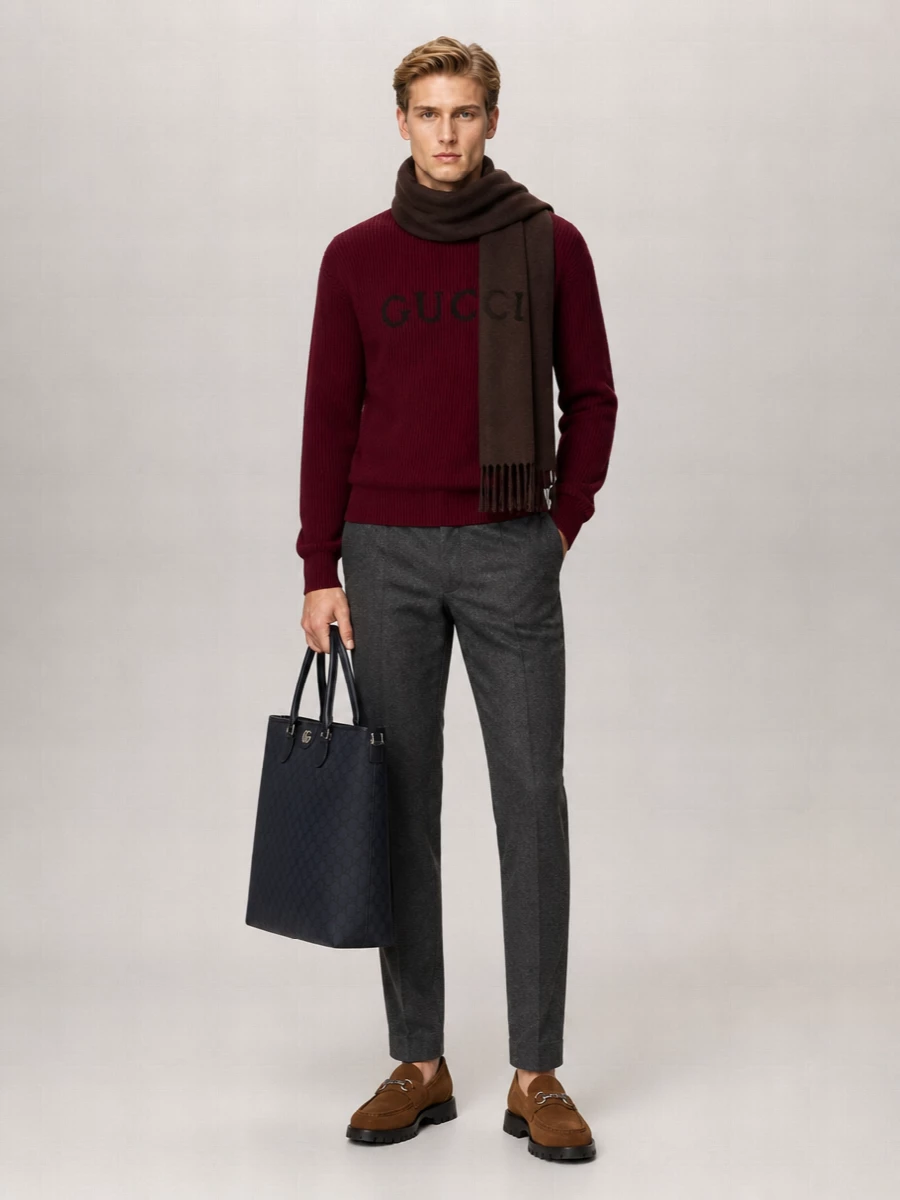 Gucci Cashmere Wool Crewneck Logo Jumper