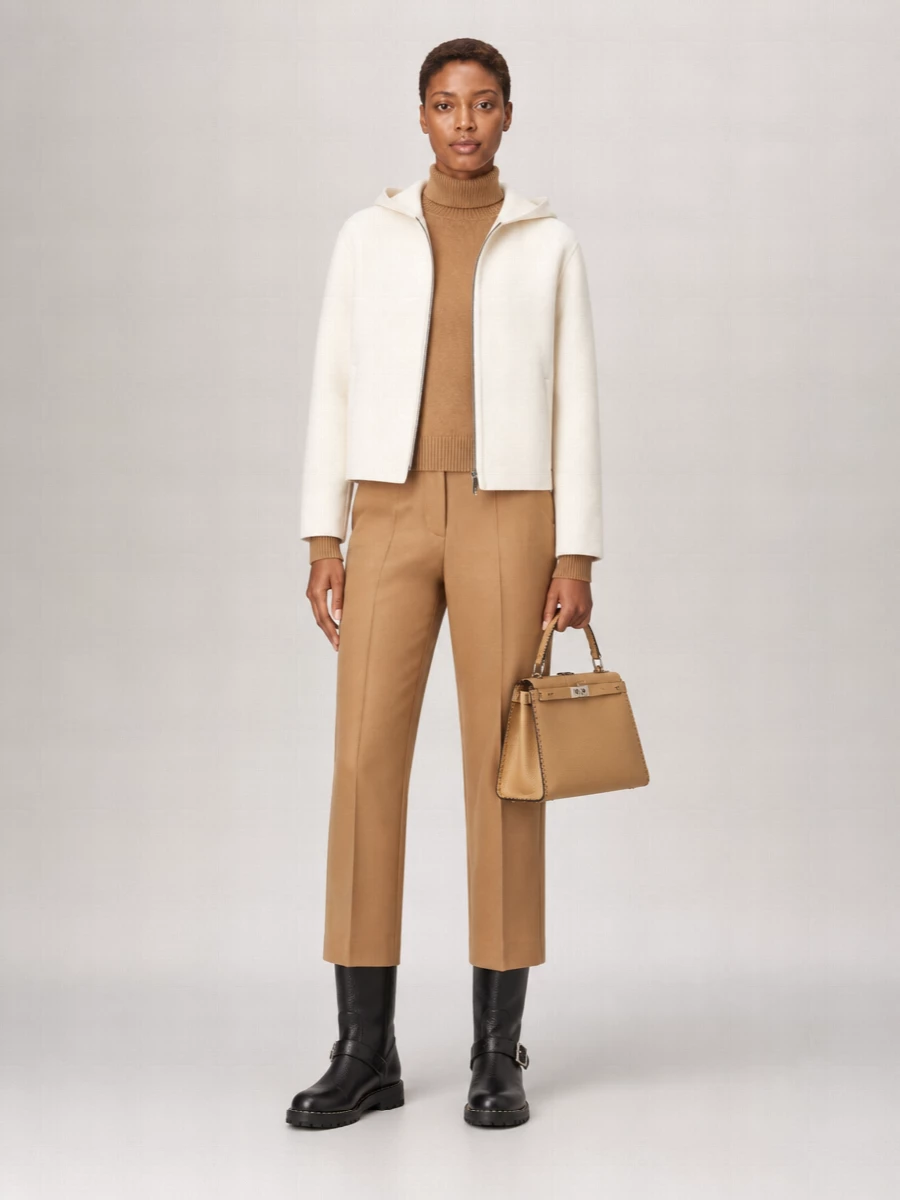 Fendi Wool Silk Hooded Oversized Coat