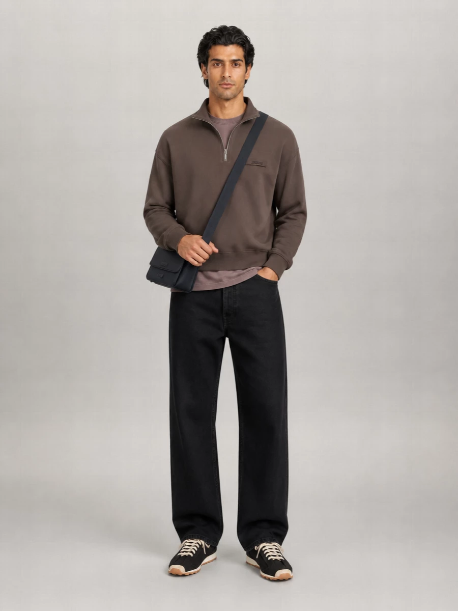 Jacquemus Cotton Hooded Half Zip Sweatshirt