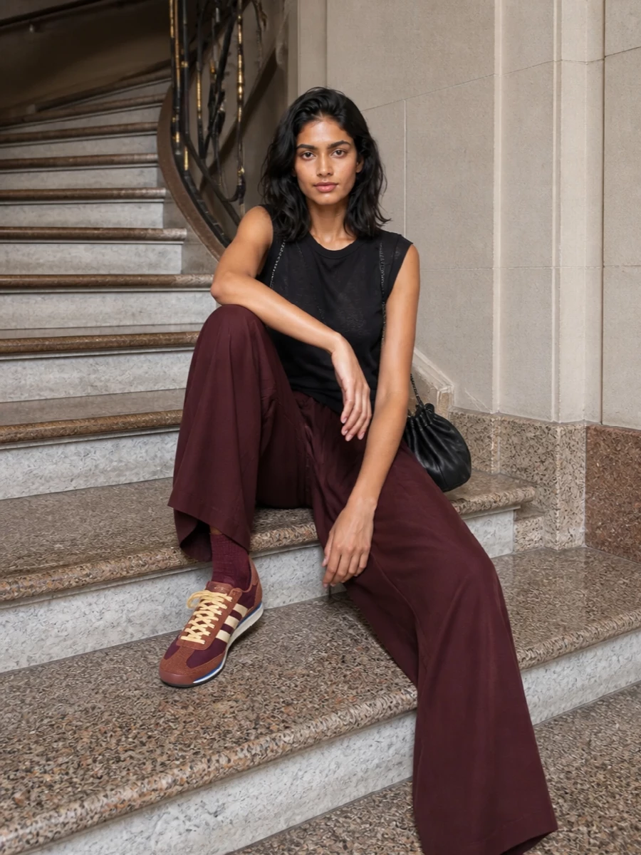 Ann demeulemeester tank burgundy wide leg trousers