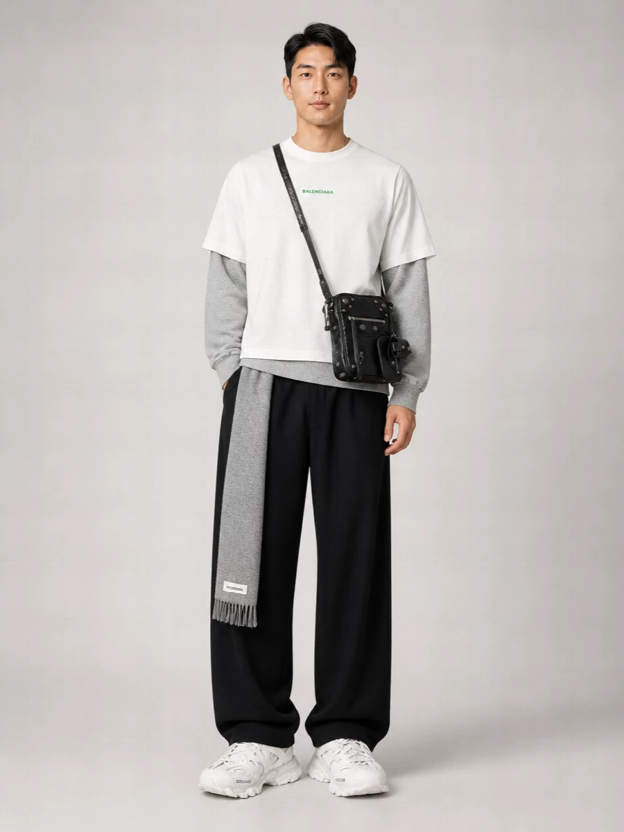 Balenciaga Cotton Oversized Double-Sleeve T-Shirt