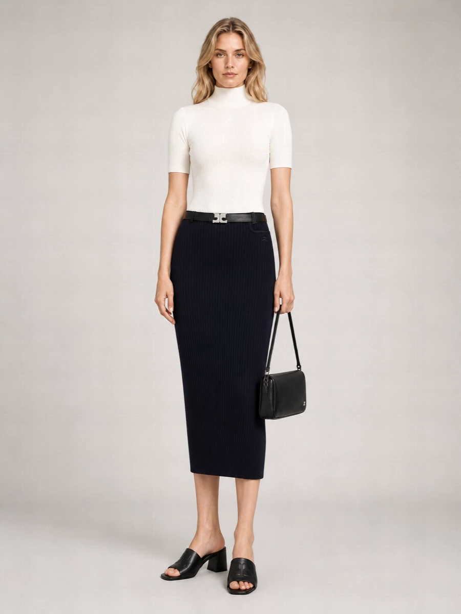 Courrèges Ribbed Short-Sleeve Knitted Top