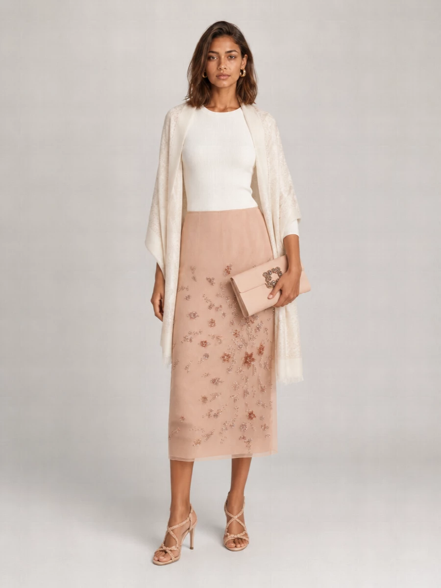 Fendi Silk Embroidered Midi Skirt