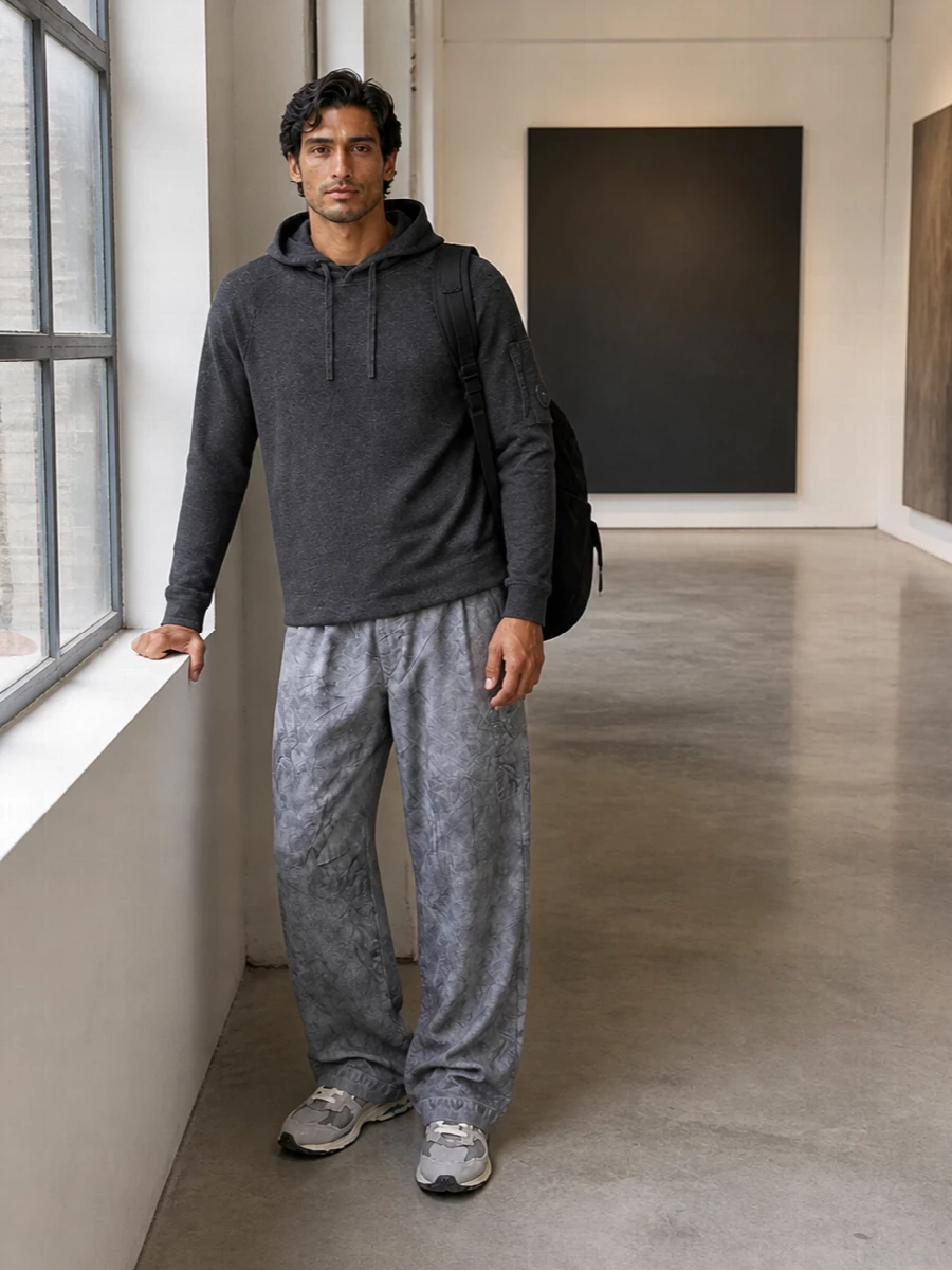 Cp company grey pants charcoal hoodie sneakers