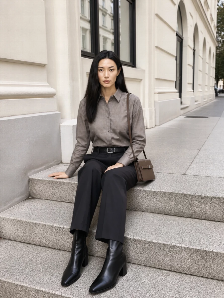 Frankie shop shirt charcoal trousers black boots