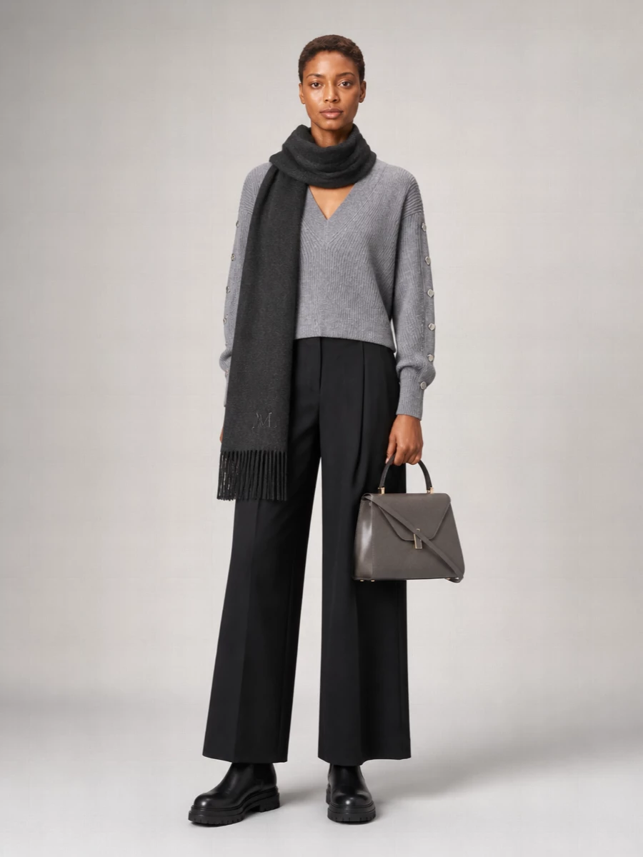 Sportmax virgin wool ribbed oversized v-neck long-sleeve sweater