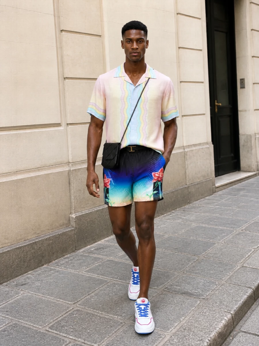 Casablanca resort shirt shorts vacation outfit