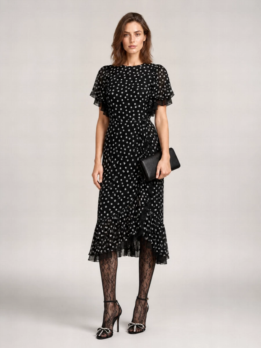 Dolce&Gabbana Silk Polka-Dot Lace Midi Dress