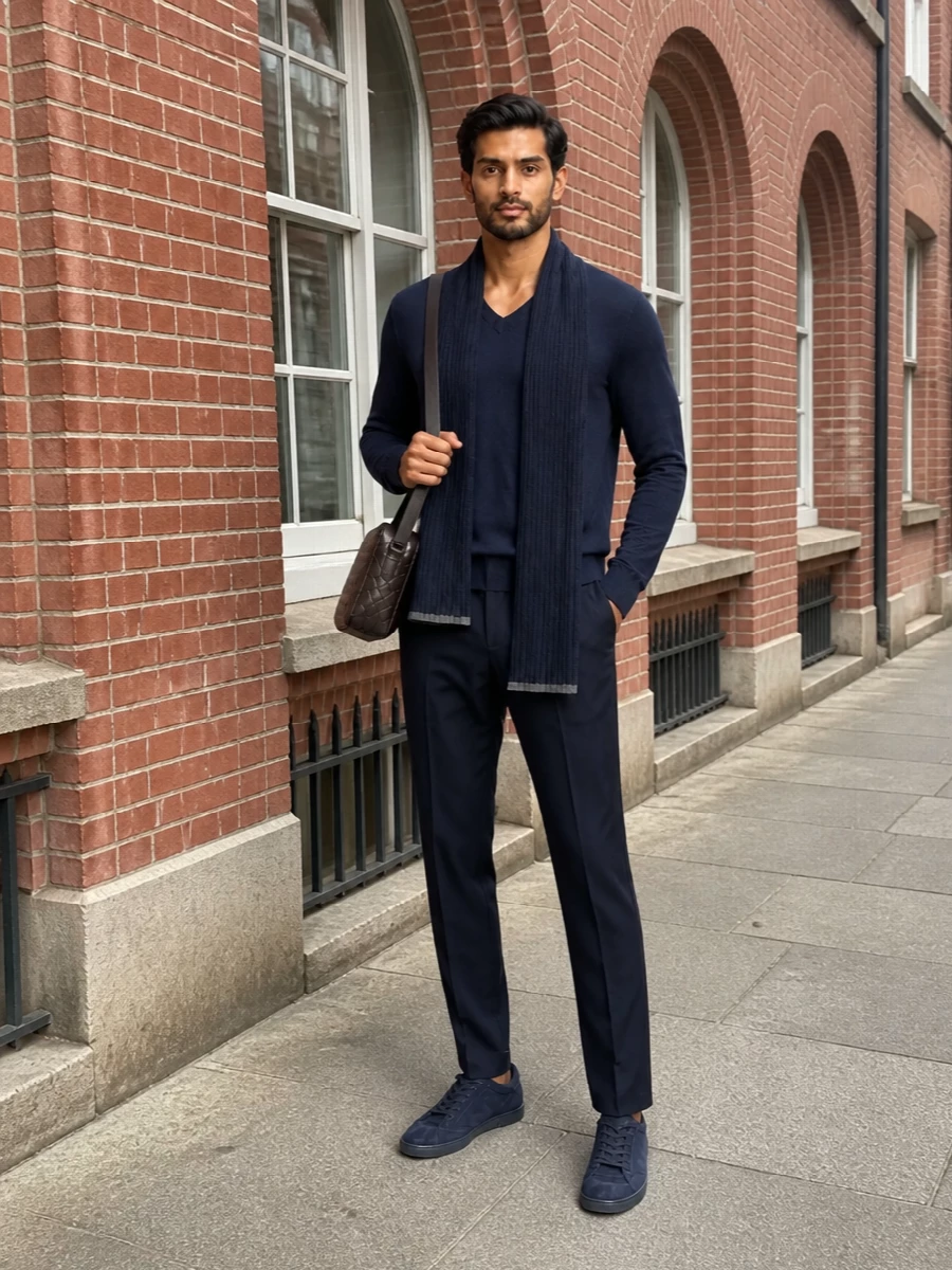 Brunello cucinelli navy sweater tailored trousers