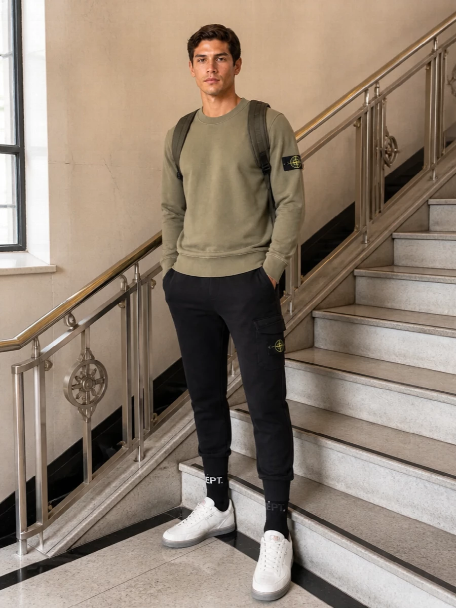 Stone island joggers khaki sweatshirt sneakers