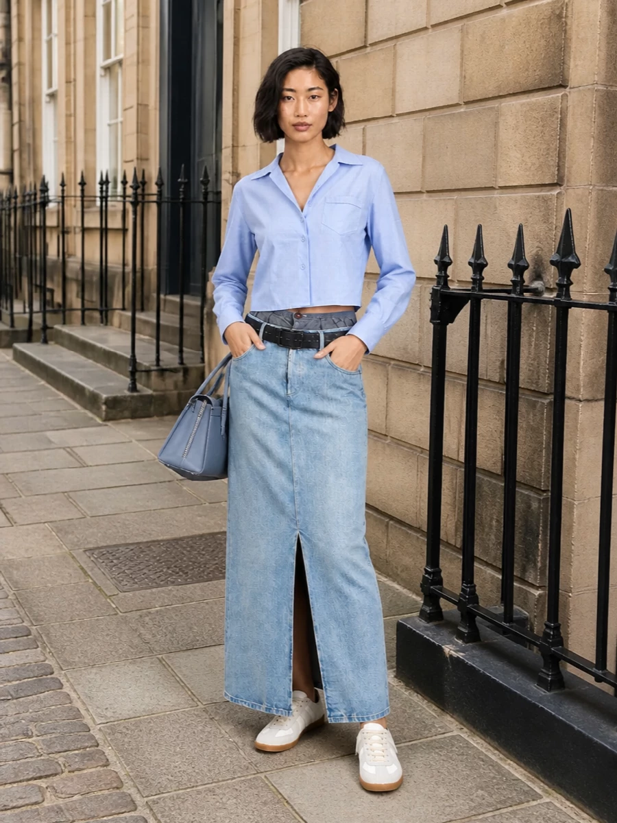 Maison margiela denim maxi skirt blue shirt