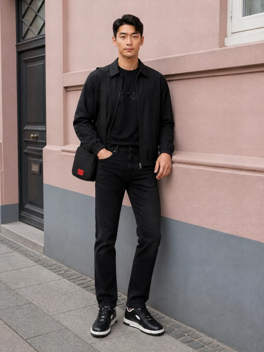Hugo black blouson slim jeans sneakers