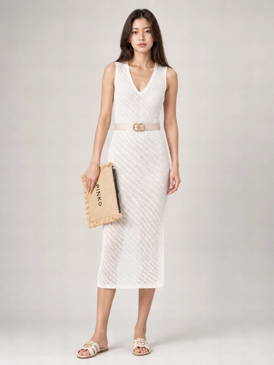 Pinko Sequined Sleeveless V-Neck Midi Dress