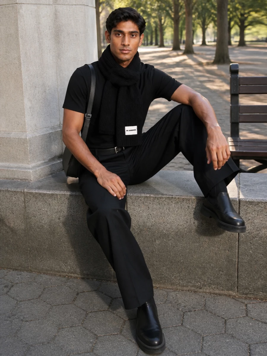 Jil sander black tshirt wide leg trouser outfit