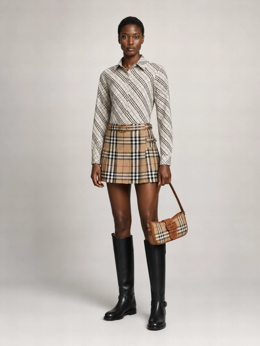 Burberry Wool Pleated Asymmetric Fringed Mini Skirt