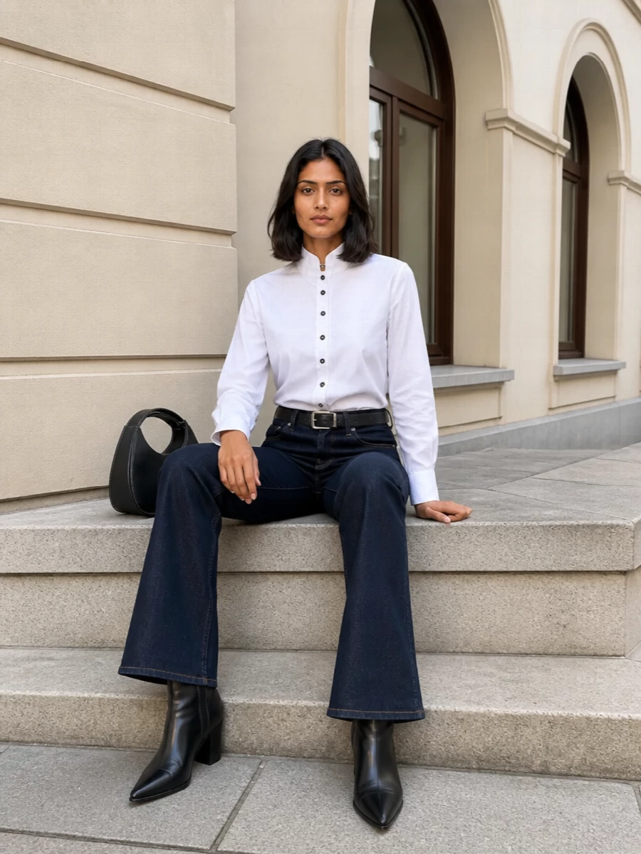 Haikure flared jeans barena shirt aeyde boots
