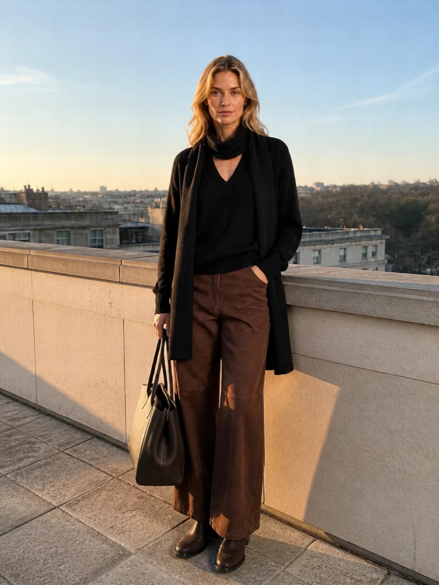 Iro black sweater wide leg trousers the row bag