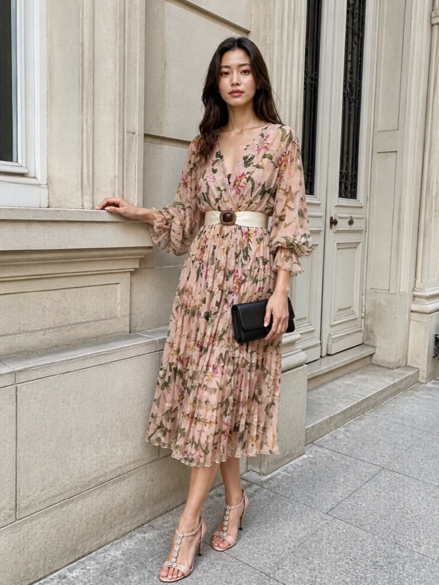 Dolce gabbana floral midi dress blush heels