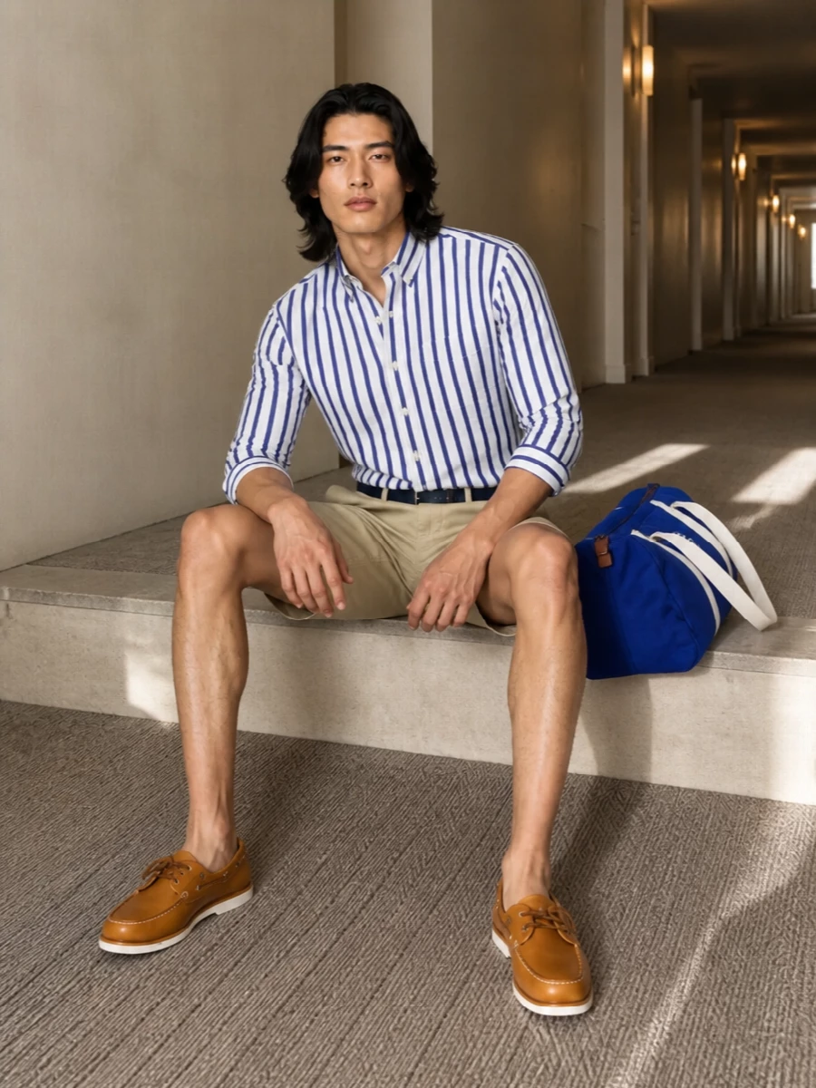 Polo ralph lauren striped shirt stone chino shorts