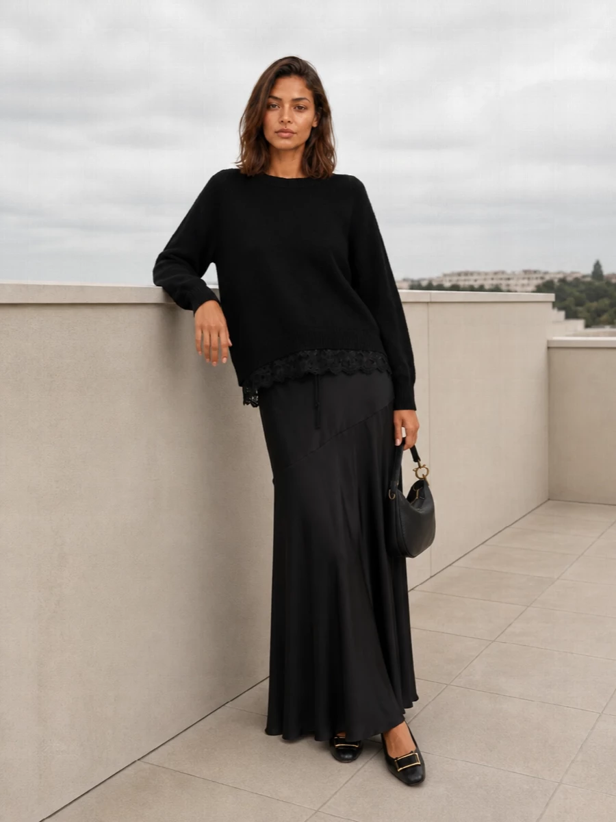 Ermanno firenze black lace sweater maxi outfit