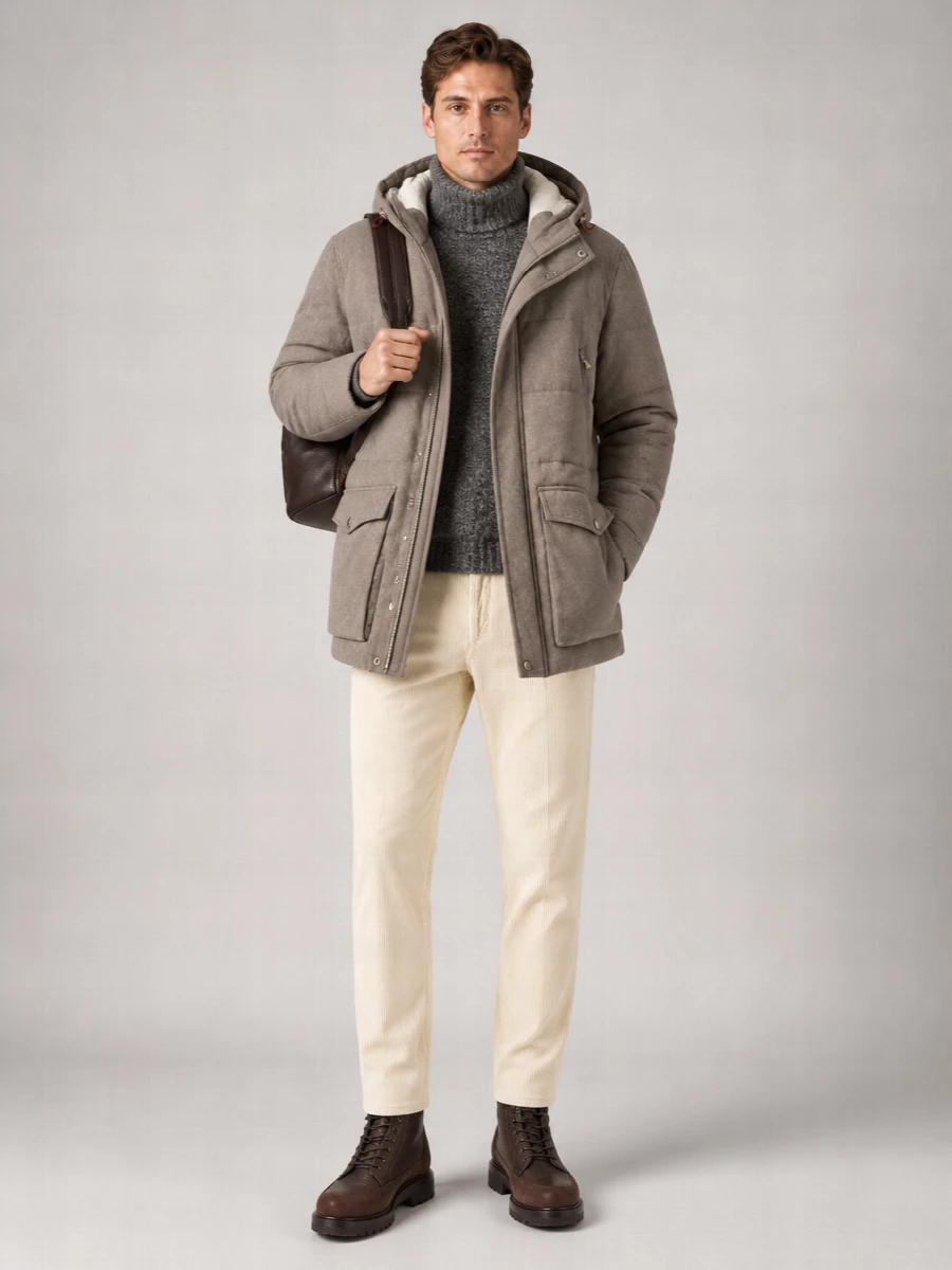 Brunello Cucinelli wool flannel quilted padded coat
