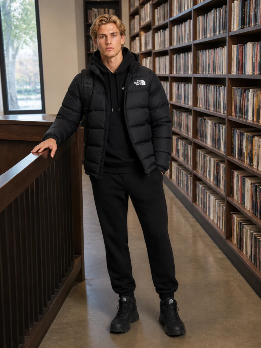 The north face black puffer jogger outfit