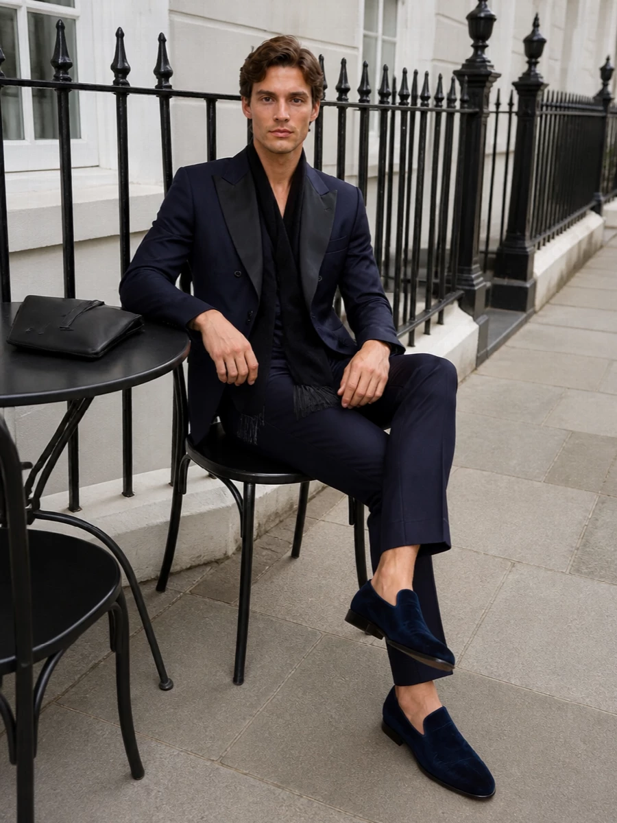 Brunello cucinelli navy tuxedo velvet slippers