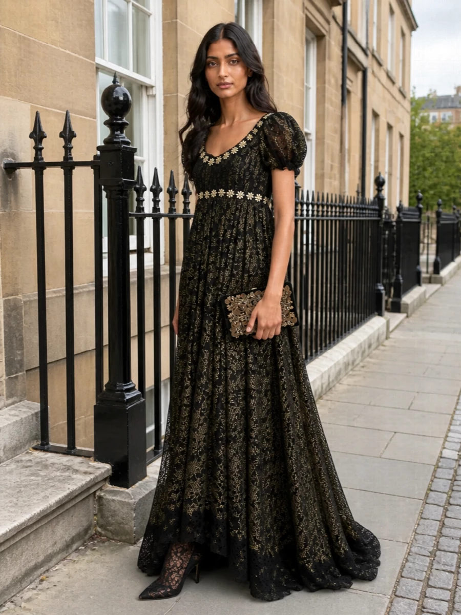 Dolce gabbana lace evening gown black lace heels