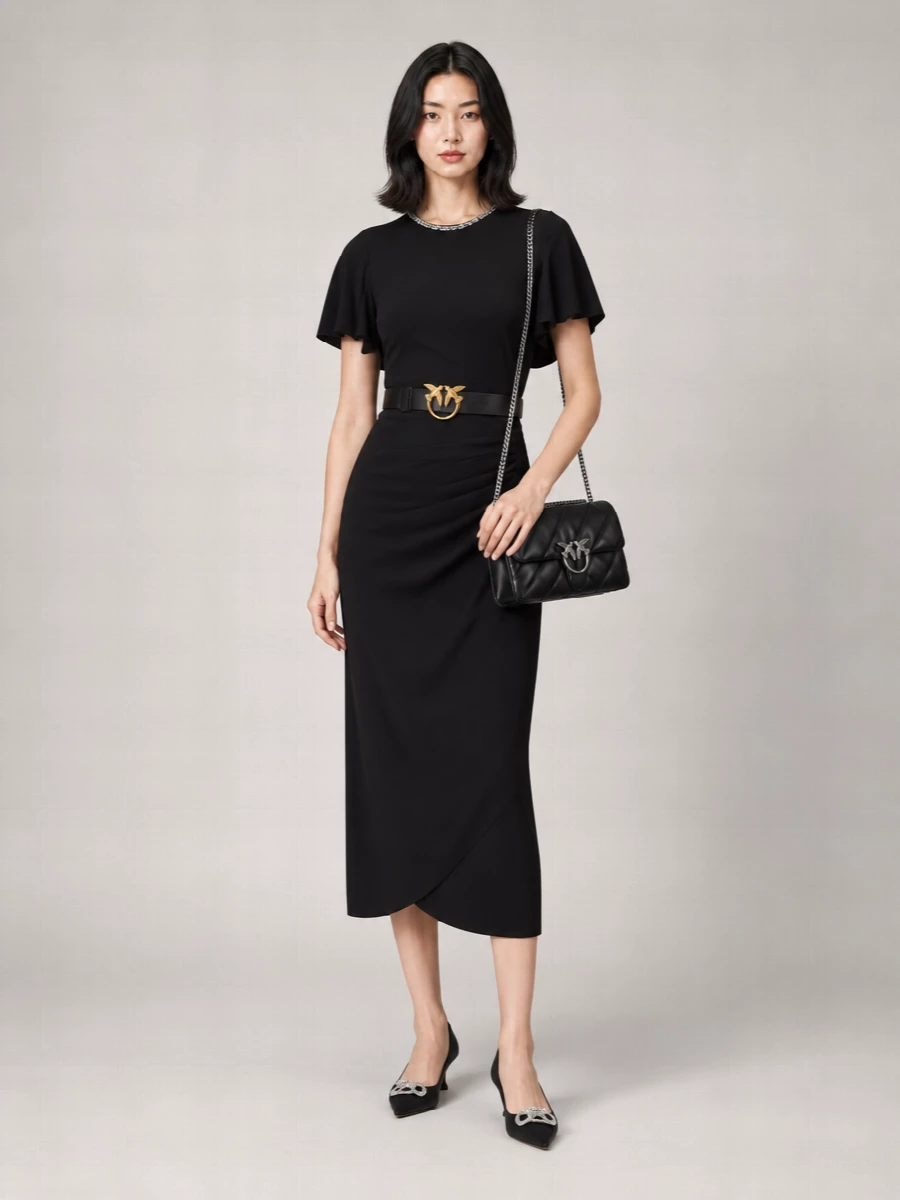 Pinko Crystal Embellished Long-Sleeve Midi Dress