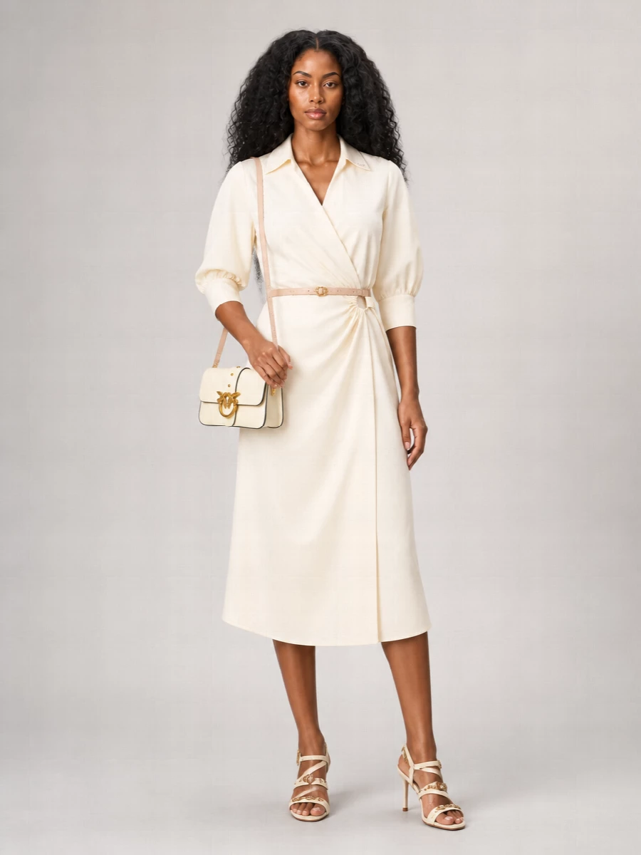 Pinko Stretch Cotton Wrap Midi Dress